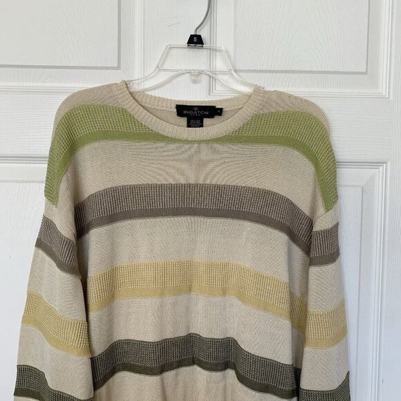 Bugatchi Uomo Mens Medium 100% Pima Cotton Crew Neck Sweater Multicolor Stripe - Picture 2 of 7